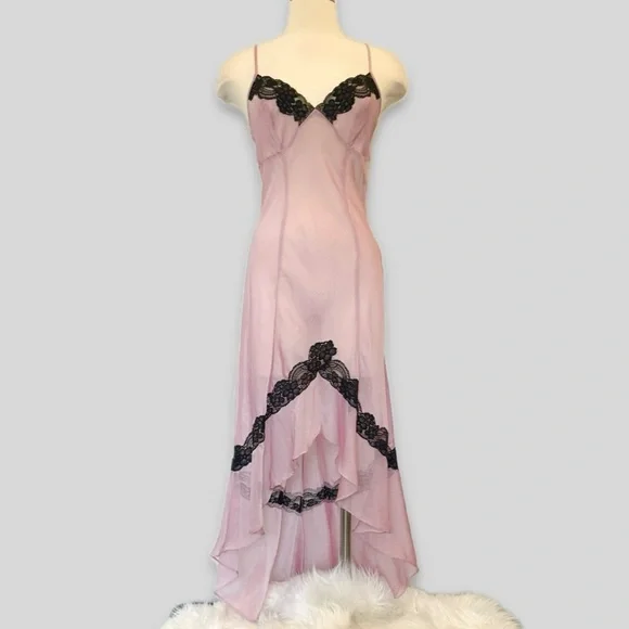 🌺SOLD🌺 Y2K Frederick’s of Hollywood Sheer Chiffon Lace Maxi Gown Slip Dress - Picture 5 of 9